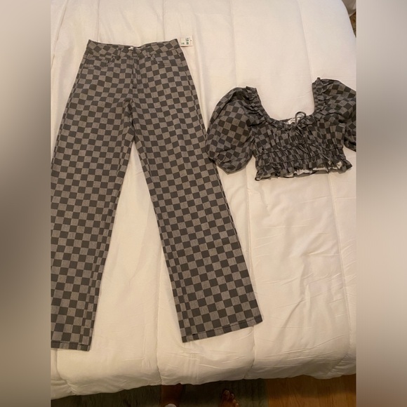 Grey denim checkerboard jeans and top set. By Sofie The Label. - Picture 1 of 5